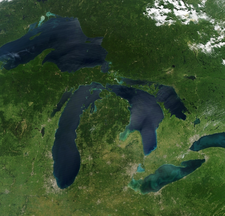 satellite image of Great Lakes region