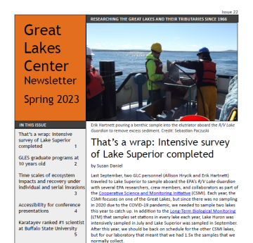 cover of PDF of Great Lakes Center Newsletter Spring 2023