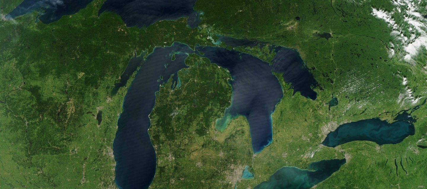 satellite image of Great Lakes region