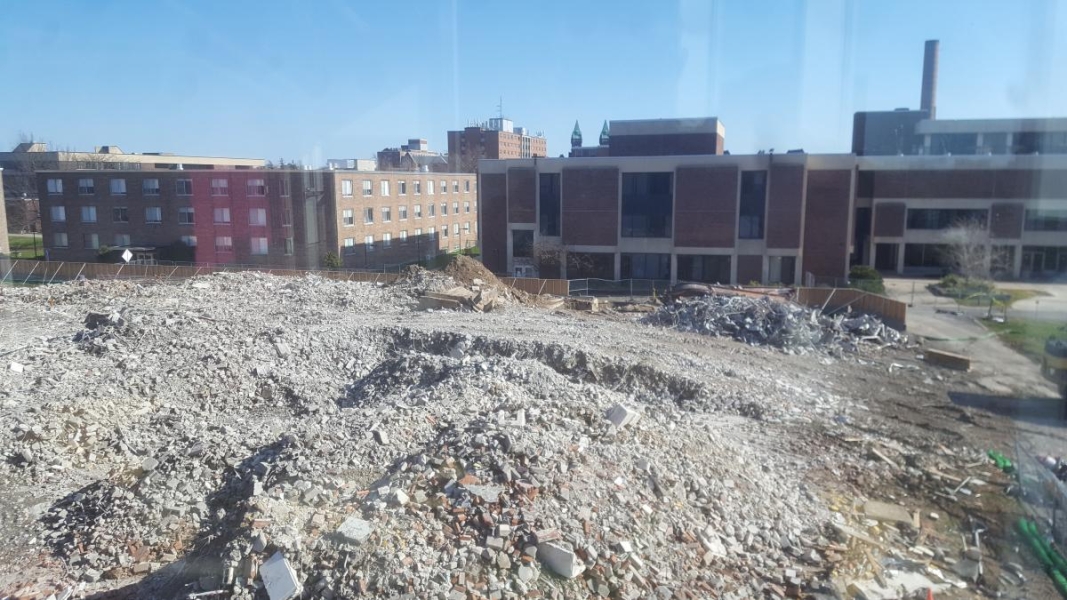 A field of rubble in a construction zone.