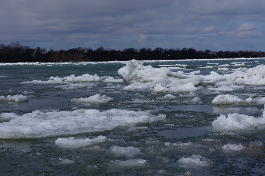 Large chunks of ice in the river