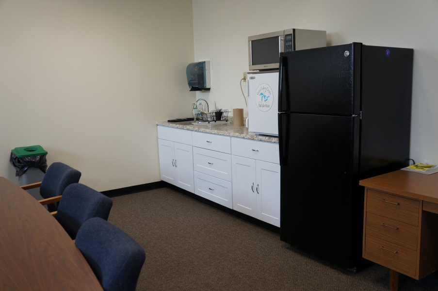 A kitchenette in a conference room.