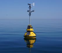 A yellow buoy floating on calm water