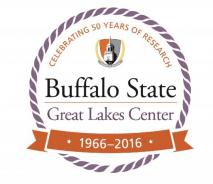 Round Logo "Buffalo State Great Lakes Center, 1966-2016, Celebrating 50 years of research" with the Buffalo State crest